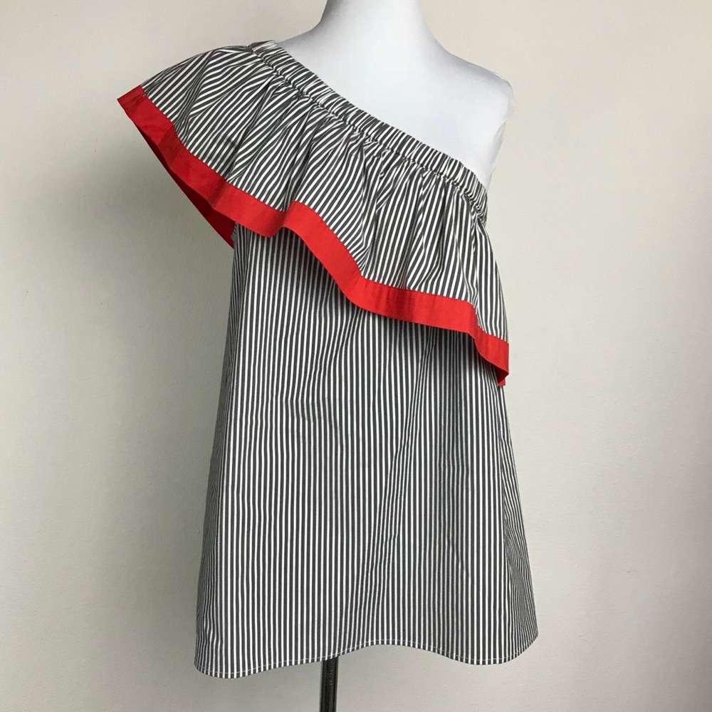 Vince Camuto One Shoulder Havana Striped Blouse